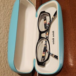 Kate Spade Black Multicolor Striped Glasses & Turquoise Case